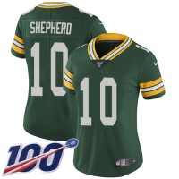 Nike Green Bay Packers #10 Darrius Shepherd Green Team Color Women's Stitched NFL 100th Season Vapor Untouchable Limited Jersey