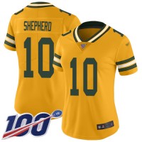 Nike Green Bay Packers #10 Darrius Shepherd Gold Women's Stitched NFL Limited Inverted Legend 100th Season Jersey