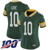 Nike Green Bay Packers #10 Jordan Love Green Team Color Women's Stitched NFL 100th Season Vapor Untouchable Limited Jersey