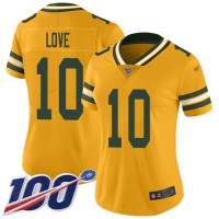 Nike Green Bay Packers #10 Jordan Love Gold Women's Stitched NFL Limited Inverted Legend 100th Season Jersey