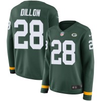 Nike Green Bay Packers #28 AJ Dillon Green Team Color Women's Stitched NFL Limited Therma Long Sleeve Jersey
