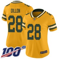 Nike Green Bay Packers #28 AJ Dillon Gold Women's Stitched NFL Limited Inverted Legend 100th Season Jersey