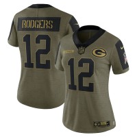 Green Bay Green Bay Packers #12 Aaron Rodgers Olive Nike Women's 2021 Salute To Service Limited Player Jersey