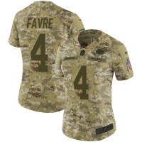 Nike Green Bay Packers #4 Brett Favre Camo Women's Stitched NFL Limited 2018 Salute to Service Jersey