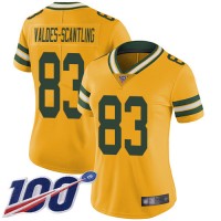 Nike Green Bay Packers #83 Marquez Valdes-Scantling Yellow Women's Stitched NFL Limited Rush 100th Season Jersey