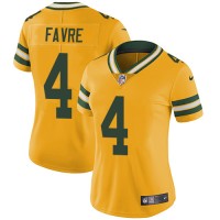 Nike Green Bay Packers #4 Brett Favre Yellow Women's Stitched NFL Limited Rush Jersey