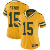 Nike Green Bay Packers #15 Bart Starr Yellow Women's Stitched NFL Limited Rush Jersey