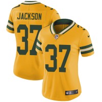 Nike Green Bay Packers #37 Josh Jackson Yellow Women's Stitched NFL Limited Rush Jersey