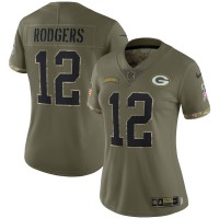 Green Bay Green Bay Packers #12 Aaron Rodgers Nike Women's 2022 Salute To Service Limited Jersey - Olive