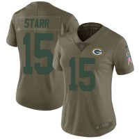 Nike Green Bay Packers #15 Bart Starr Olive Women's Stitched NFL Limited 2017 Salute to Service Jersey