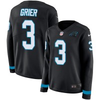 Nike Carolina Panthers #3 Will Grier Black Team Color Women's Stitched NFL Limited Therma Long Sleeve Jersey