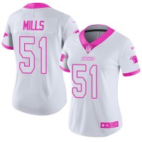 Nike Carolina Panthers #51 Sam Mills White/Pink Women's Stitched NFL Limited Rush Fashion Jersey
