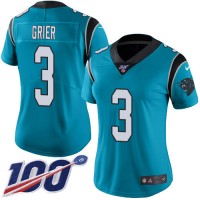 Nike Carolina Panthers #3 Will Grier Blue Women's Stitched NFL Limited Rush 100th Season Jersey