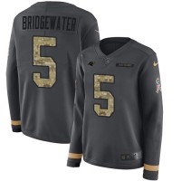 Nike Carolina Panthers #5 Teddy Bridgewater Anthracite Salute to Service Women's Stitched NFL Limited Therma Long Sleeve Jersey