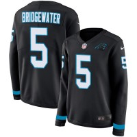 Nike Carolina Panthers #5 Teddy Bridgewater Black Team Color Women's Stitched NFL Limited Therma Long Sleeve Jersey
