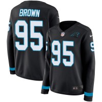 Nike Carolina Panthers #95 Derrick Brown Black Team Color Women's Stitched NFL Limited Therma Long Sleeve Jersey