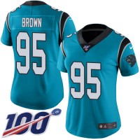 Nike Carolina Panthers #95 Derrick Brown Blue Women's Stitched NFL Limited Rush 100th Season Jersey