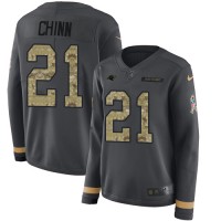 Nike Carolina Panthers #21 Jeremy Chinn Anthracite Salute to Service Women's Stitched NFL Limited Therma Long Sleeve Jersey