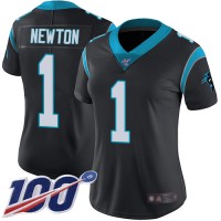 Nike Carolina Panthers #1 Cam Newton Black Team Color Women's Stitched NFL 100th Season Vapor Limited Jersey