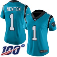 Nike Carolina Panthers #1 Cam Newton Blue Alternate Women's Stitched NFL 100th Season Vapor Limited Jersey