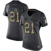 Nike Carolina Panthers #21 Jeremy Chinn Black Women's Stitched NFL Limited 2016 Salute to Service Jersey