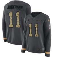 Nike Carolina Panthers #11 Robby Anderson Anthracite Salute to Service Women's Stitched NFL Limited Therma Long Sleeve Jersey