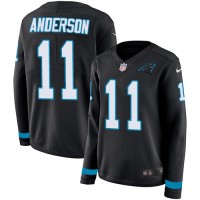 Nike Carolina Panthers #11 Robby Anderson Black Team Color Women's Stitched NFL Limited Therma Long Sleeve Jersey