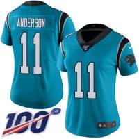 Nike Carolina Panthers #11 Robby Anderson Blue Women's Stitched NFL Limited Rush 100th Season Jersey