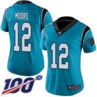 Nike Carolina Panthers #12 DJ Moore Blue Women's Stitched NFL Limited Rush 100th Season Jersey