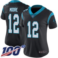 Nike Carolina Panthers #12 DJ Moore Black Team Color Women's Stitched NFL 100th Season Vapor Limited Jersey