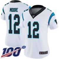 Nike Carolina Panthers #12 DJ Moore White Women's Stitched NFL 100th Season Vapor Limited Jersey