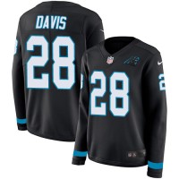Nike Carolina Panthers #28 Mike Davis Black Team Color Women's Stitched NFL Limited Therma Long Sleeve Jersey