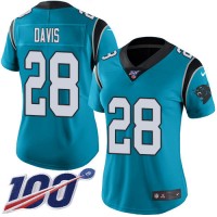 Nike Carolina Panthers #28 Mike Davis Blue Women's Stitched NFL Limited Rush 100th Season Jersey