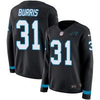 Nike Carolina Panthers #31 Juston Burris Black Team Color Women's Stitched NFL Limited Therma Long Sleeve Jersey