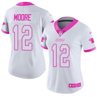 Nike Carolina Panthers #12 DJ Moore White/Pink Women's Stitched NFL Limited Rush Fashion Jersey