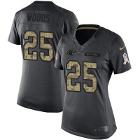 Nike Carolina Panthers #25 Xavier Woods Black Women's Stitched NFL Limited 2016 Salute to Service Jersey