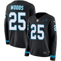 Nike Carolina Panthers #25 Xavier Woods Black Team Color Women's Stitched NFL Limited Therma Long Sleeve Jersey