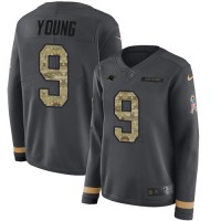 Nike Carolina Panthers #9 Bryce Young Anthracite Salute to Service Women's Stitched NFL Limited Therma Long Sleeve Jersey
