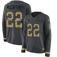 Nike Carolina Panthers #22 Christian McCaffrey Anthracite Salute to Service Women's Stitched NFL Limited Therma Long Sleeve Jersey