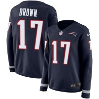 Nike New England Patriots #17 Antonio Brown Navy Blue Team Color Women's Stitched NFL Limited Therma Long Sleeve Jersey