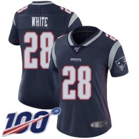 Nike New England Patriots #28 James White Navy Blue Team Color Women's Stitched NFL 100th Season Vapor Limited Jersey