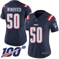 Nike New England Patriots #50 Chase Winovich Navy Blue Women's Stitched NFL Limited Rush 100th Season Jersey