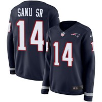 Nike New England Patriots #14 Mohamed Sanu Sr Navy Blue Team Color Women's Stitched NFL Limited Therma Long Sleeve Jersey