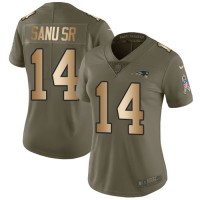 Nike New England Patriots #14 Mohamed Sanu Sr Olive/Gold Women's Stitched NFL Limited 2017 Salute to Service Jersey
