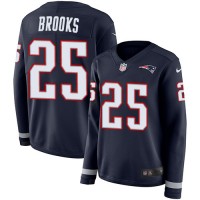 Nike New England Patriots #25 Terrence Brooks Navy Blue Team Color Women's Stitched NFL Limited Therma Long Sleeve Jersey