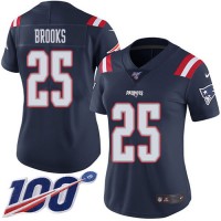Nike New England Patriots #25 Terrence Brooks Navy Blue Women's Stitched NFL Limited Rush 100th Season Jersey