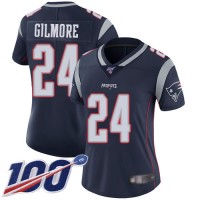 Nike New England Patriots #24 Stephon Gilmore Navy Blue Team Color Women's Stitched NFL 100th Season Vapor Limited Jersey