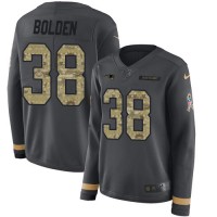 Nike New England Patriots #38 Brandon Bolden Anthracite Salute to Service Women's Stitched NFL Limited Therma Long Sleeve Jersey