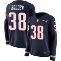 Nike New England Patriots #38 Brandon Bolden Navy Blue Team Color Women's Stitched NFL Limited Therma Long Sleeve Jersey