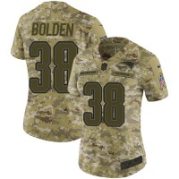 Nike New England Patriots #38 Brandon Bolden Camo Women's Stitched NFL Limited 2018 Salute to Service Jersey